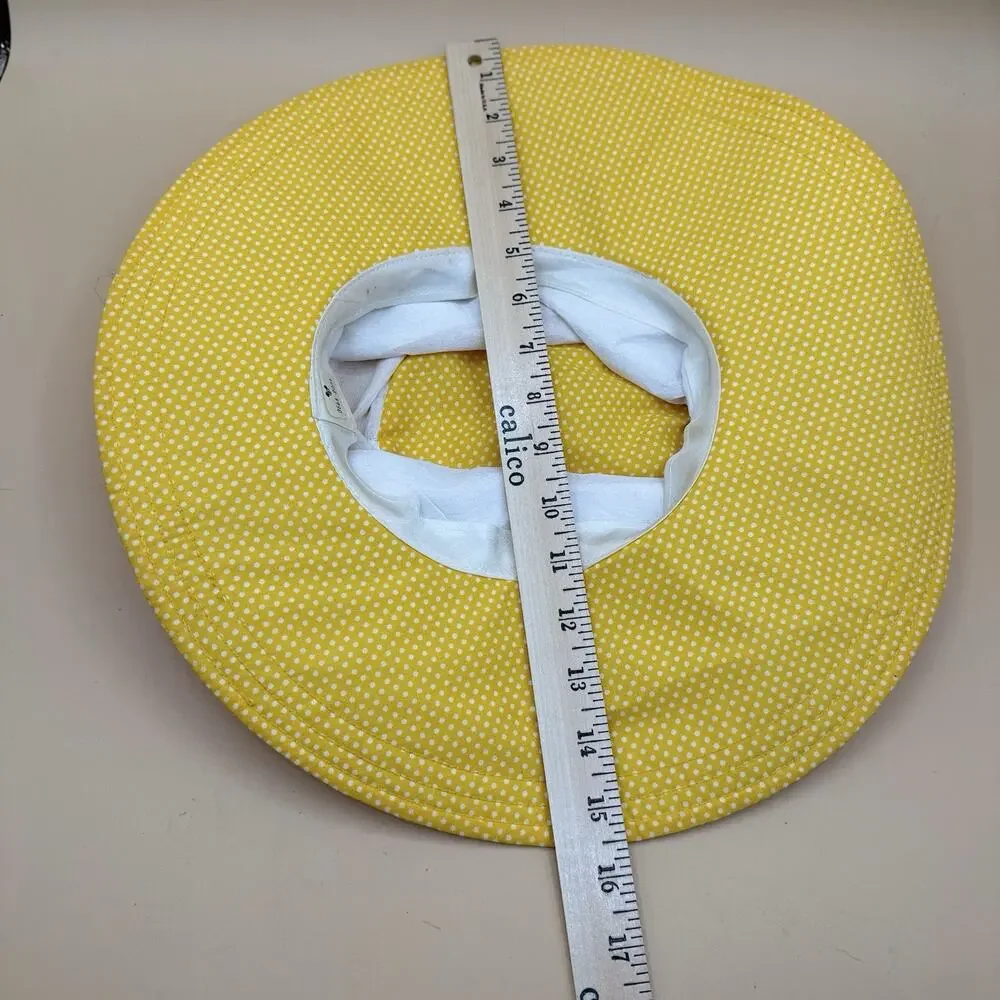 Vintage Rare Polka Dot Sun Hat Yellow White Adult White Band Wide Brim Bucket